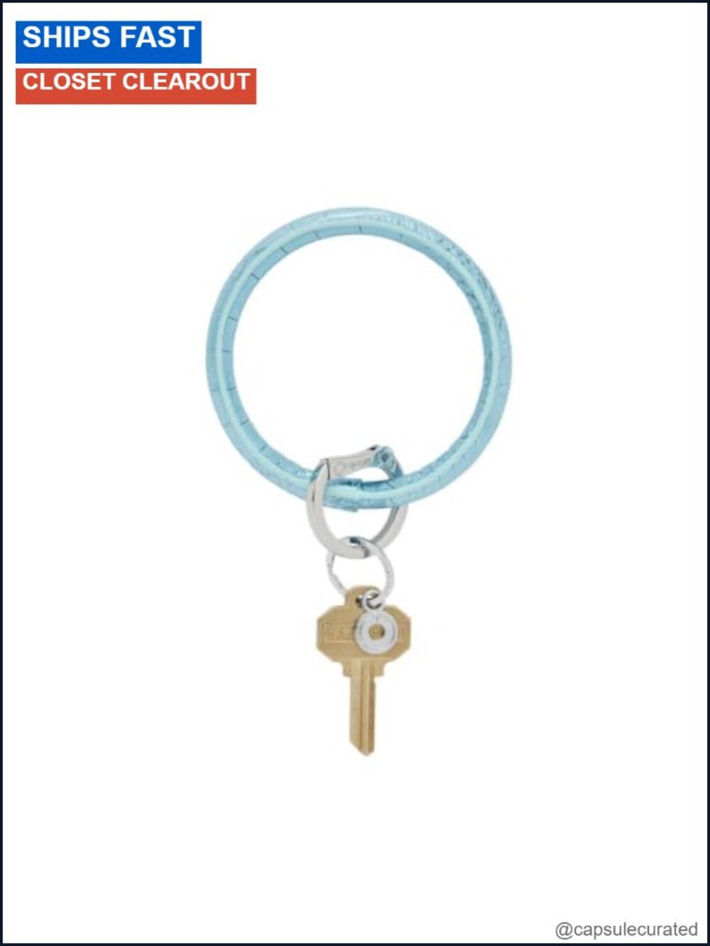 Leather Big O Key Ring Croc-Embossed Oversized Carabiner Clasp